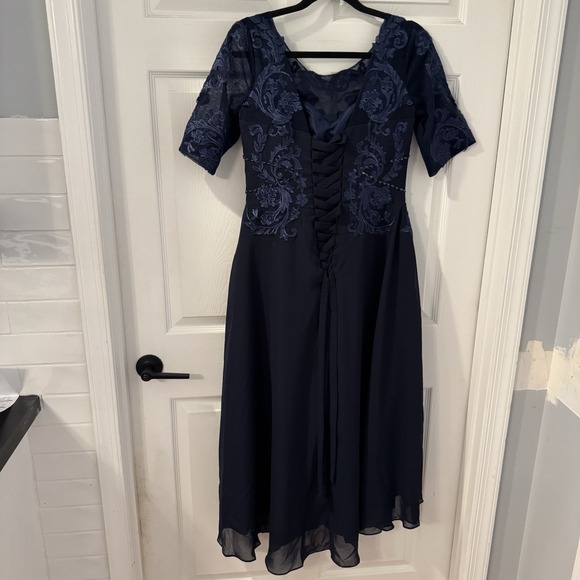 Blue Lace Embellished Sheer Sleeve Special Occasion Formal Dress‎ Sz 12  /#3820 - Picture 4 of 8